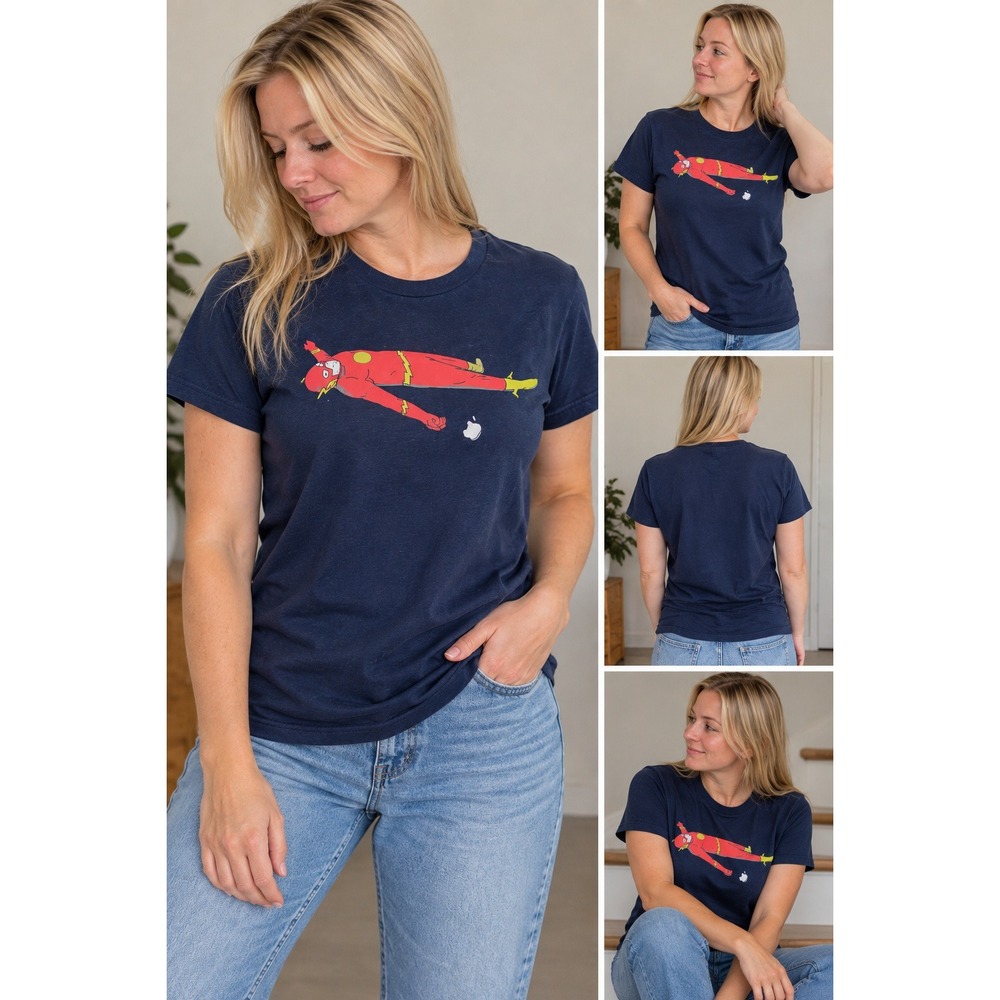 Anvil Flash Superhero Graphic T-Shirt Navy Blue Lightweight Cotton XL